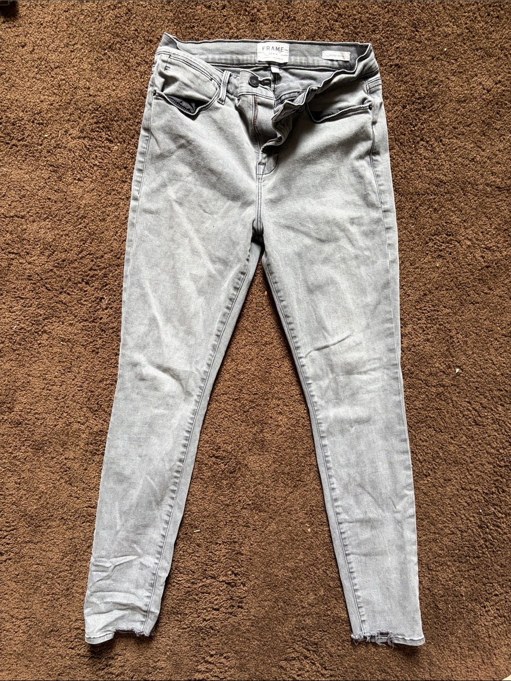 Frame Denim Light Gray High-Rise Skinny Jeans